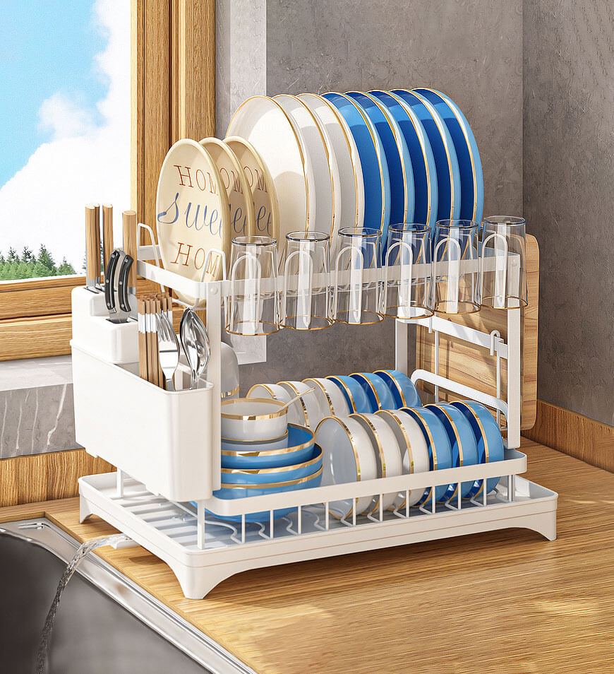 Joybos® 売れ筋 ステンレス 2段 大容量 水切りかご キッチン用 食器乾燥ラック