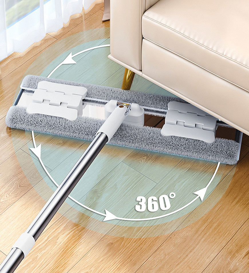 Joybos® 360度回転 長さ調節 フロアモップ 交換用モップクロス4枚付き