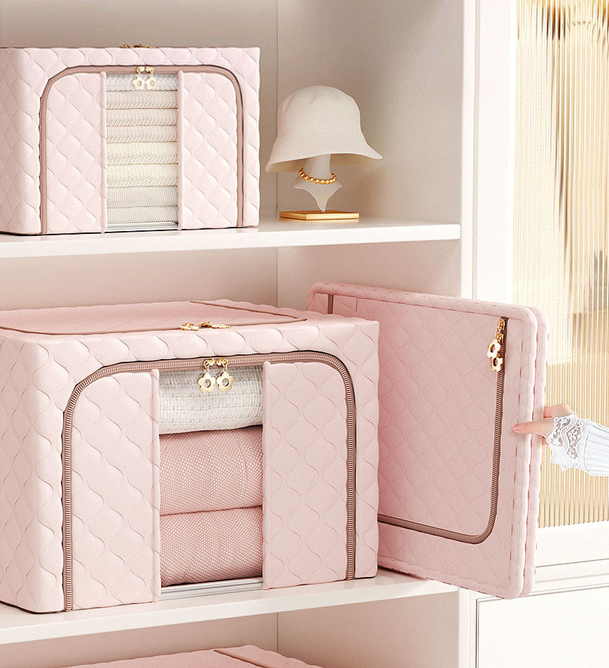 Joybos® 可愛い折りたたみ式 大容量 衣類収納 透明窓付き ピンク 収納ボックス
