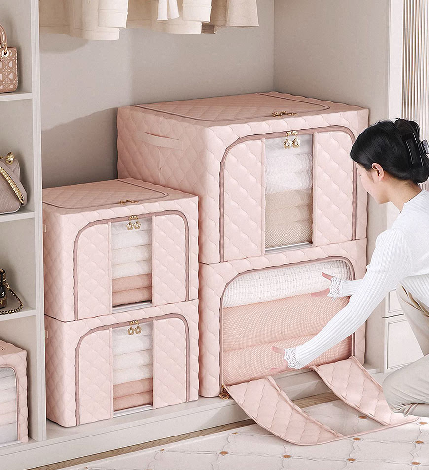 Joybos® 可愛い折りたたみ式 大容量 衣類収納 透明窓付き ピンク 収納 ...