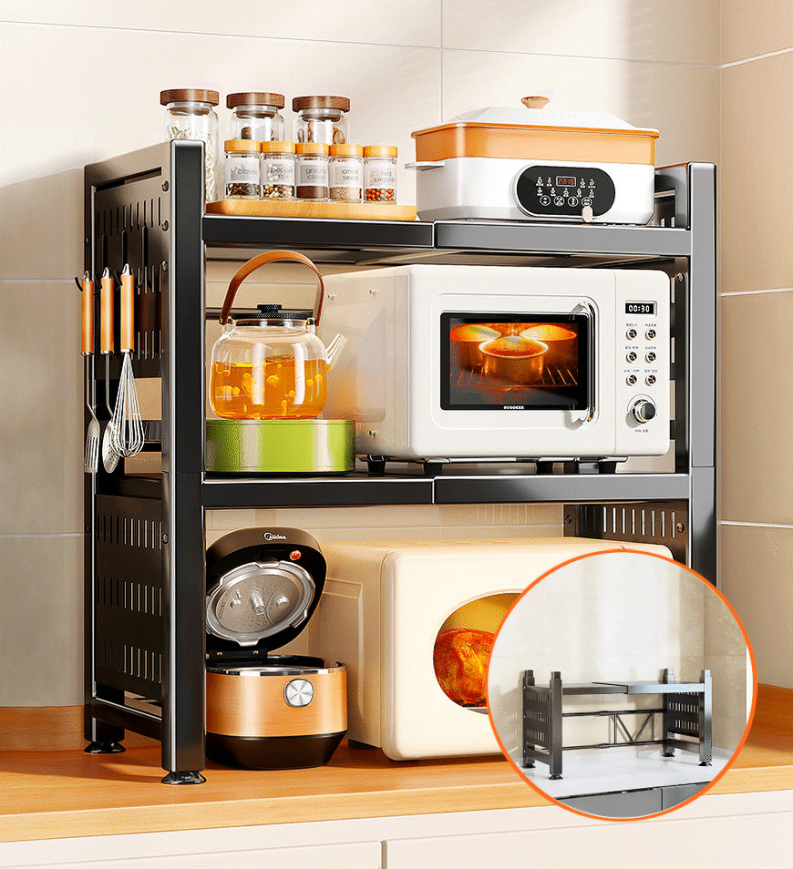 Joybos® おしゃれ 耐熱 3段 拡張可能 キッチン収納 電子レンジ棚 キッチンラック